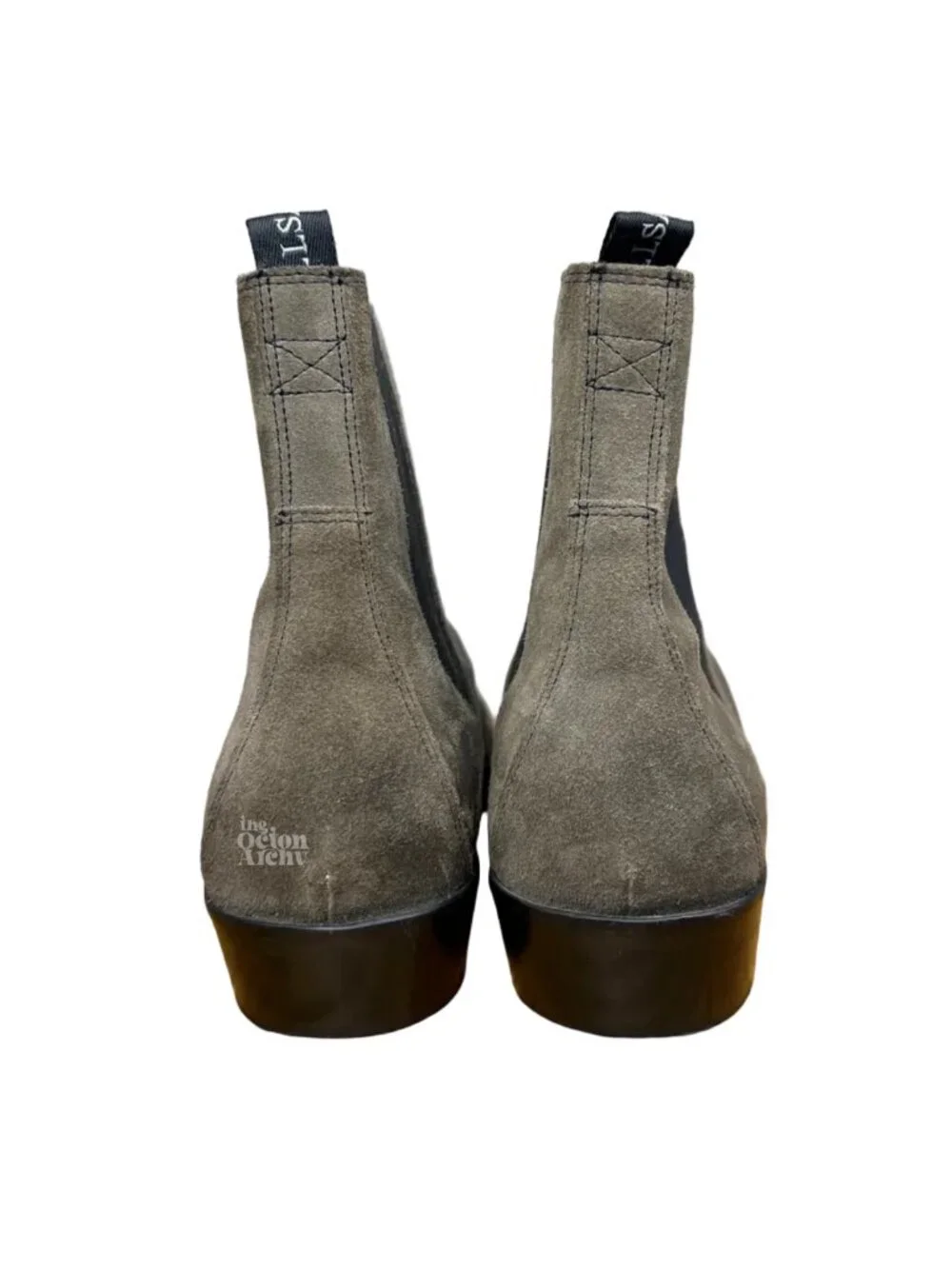 Size 12 All Saints Markus Suede Chelsea Boots 'Taupe' 34ZM0188-TPE Pre-Owned